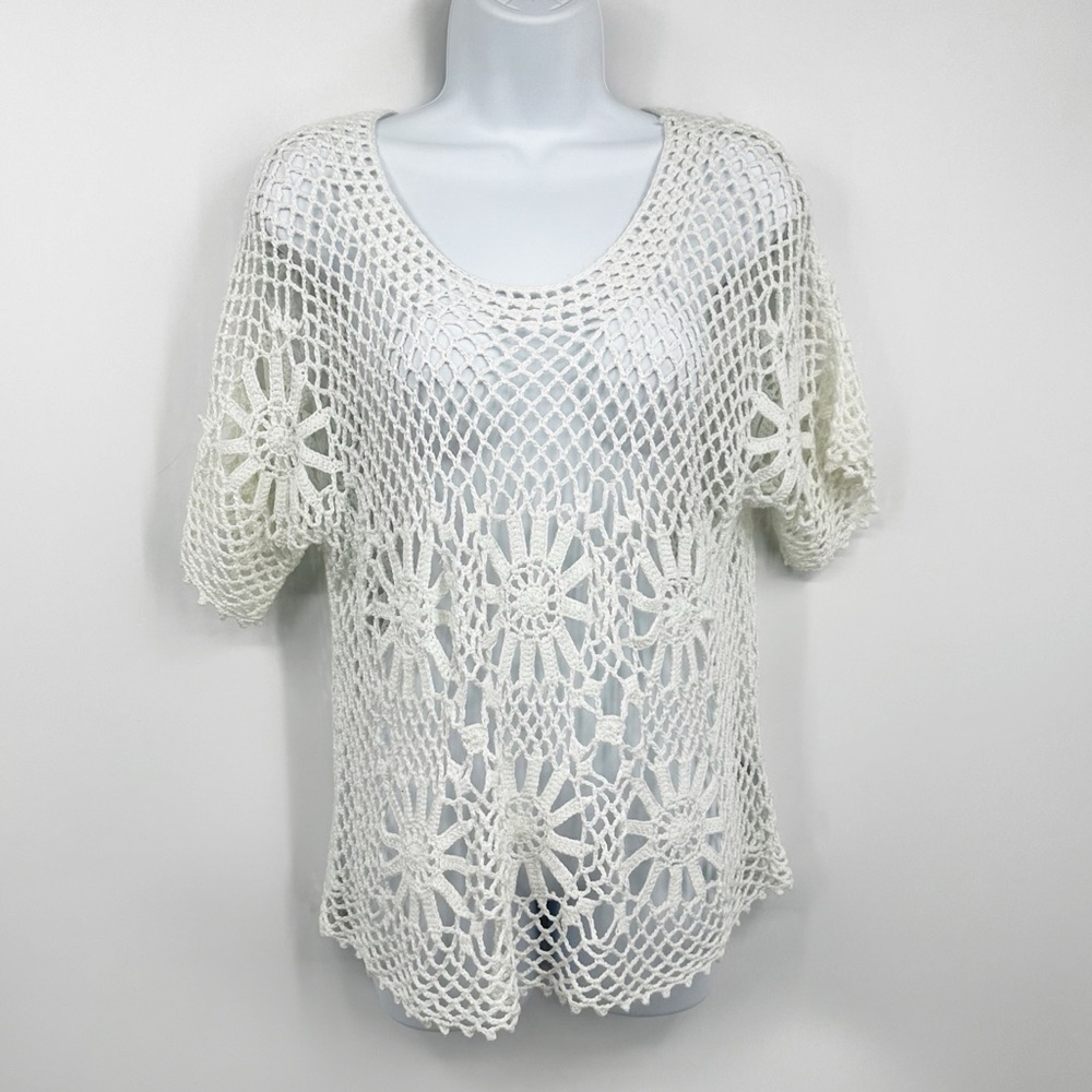 Vintage Y2K Crochet Blouse Size Medium Boho Whimsical Fairycore